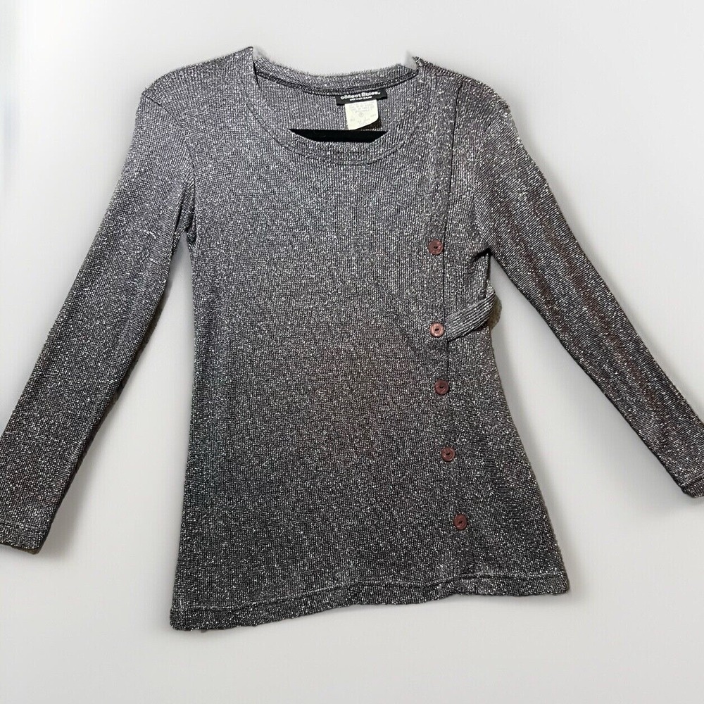 Collectables Silver Metallic Knit Top Asymmetrical Button Side New Zealand Small